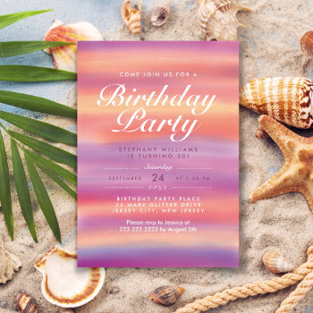 Colorful Pink Sunset Birthday Party Invite by pinkpinetree at Zazzle