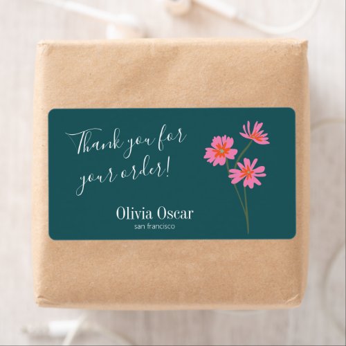 Colorful Pink Teal Green Floral Thank You Business Label