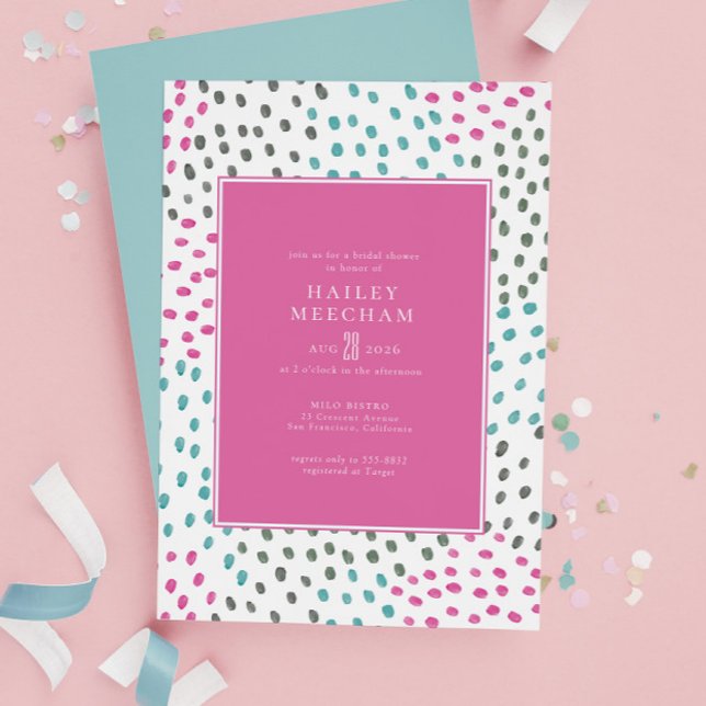 Colorful Pink Teal Painted Confetti Bridal Shower Invitation (Creator Uploaded)