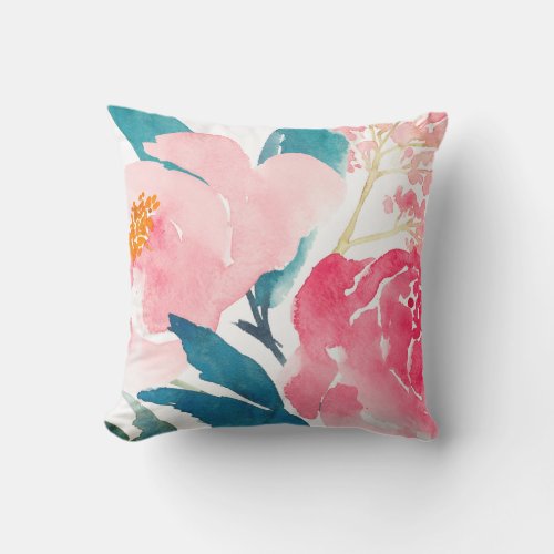Colorful Pink  Teal Painted Outdoor Pillow