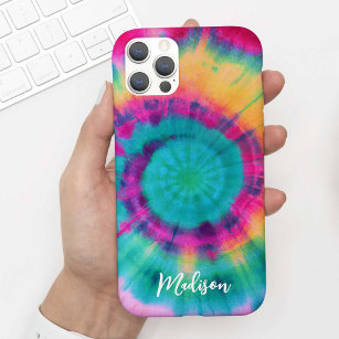 Colorful Pink Teal Yellow Tie Dye Watercolor Name iPhone 13 Pro Case