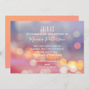 Colorful Pink to Blue Bokeh Birthday Invitations