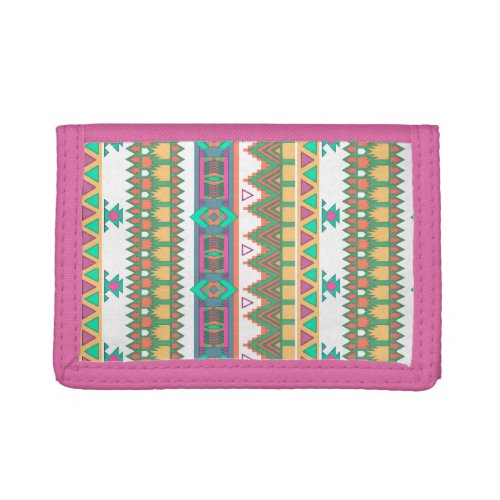 Colorful Pink Tribal Aztec Pattern Trifold Wallet