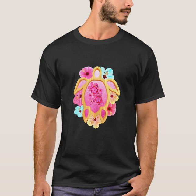 Colorful Pink Tropical Hawaii Honu Sea Turtle T-Shirt (Front)