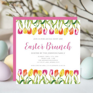 Colorful Pink Tulip Easter Brunch Invitation