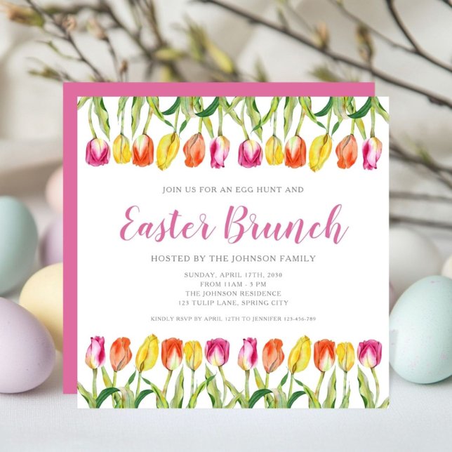 Colorful Pink Tulip Easter Brunch Invitation (Colorful Pink Tulip Easter Brunch Invitation)