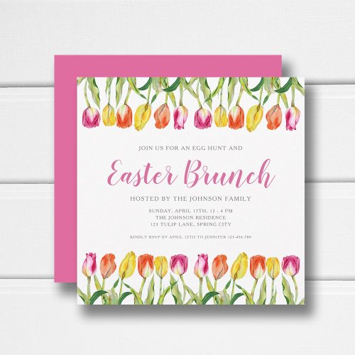 Colorful Pink Tulip Easter Brunch Invitation