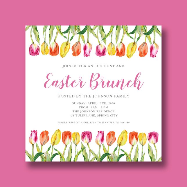 Colorful Pink Tulip Easter Brunch Invitation (Colorful Pink Tulip Easter Brunch Invitation)