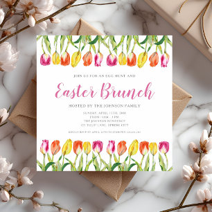 Colorful Pink Tulip Easter Brunch Invitation