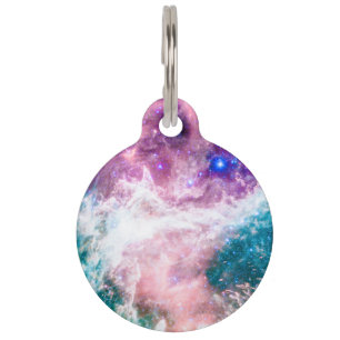 Colorful pink turquoise galaxy modern nebula pet ID tag