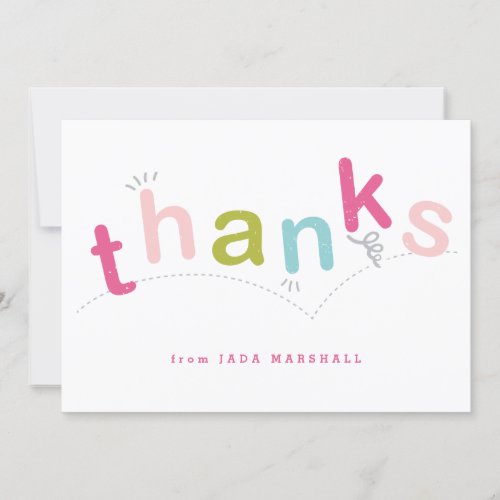 Colorful Pink Type Kids Thank You Card