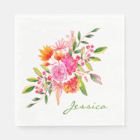 Colorful Pink Watercolor Floral Art Personalized  