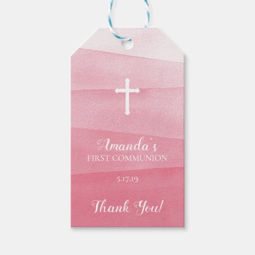 Colorful Pink Watercolor Holy Communion Favor Gift Tags