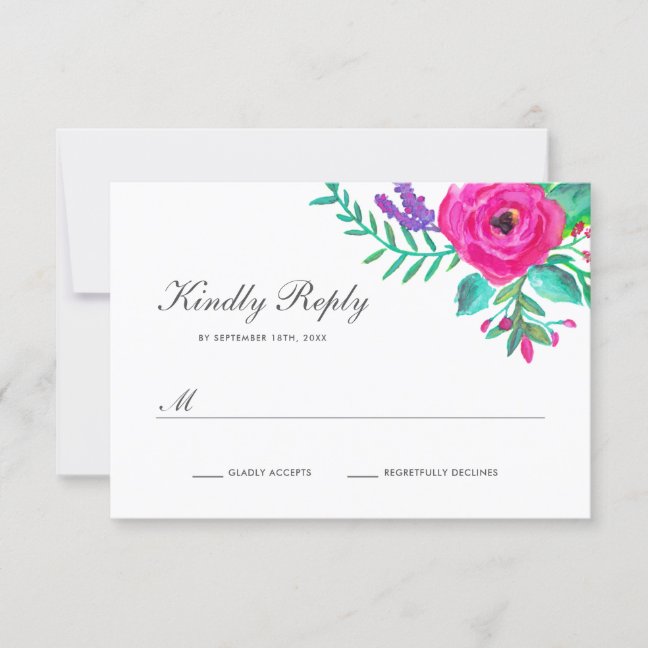 Colorful Pink Watercolor Wedding RSVP