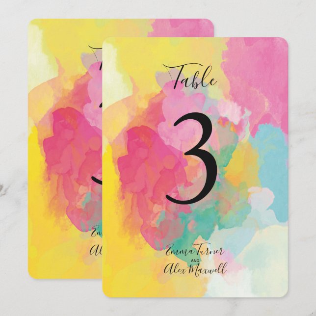 Colorful Pink Watercolour | Table number cards (Front/Back)