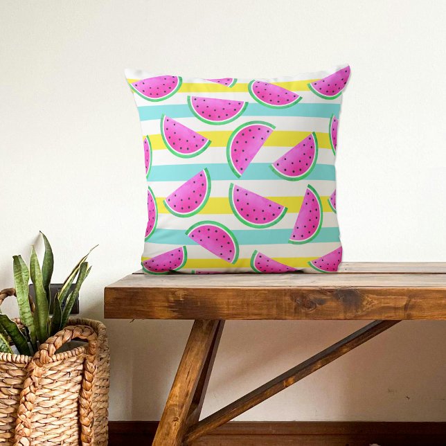 Colorful Pink Watermelons Summery Pattern Throw Pillow (Creator Uploaded)
