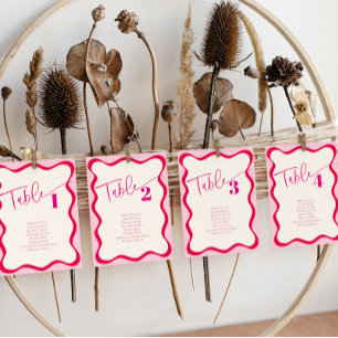 Colorful Pink Wavy Border Seating Name Table Card