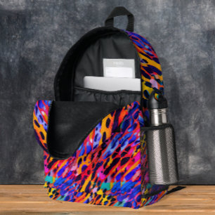 Colorful Pink Wild Animal Print Rainbow Painted Printed Backpack