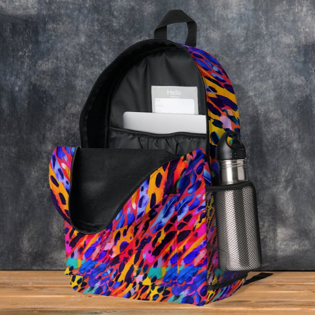 Colorful Pink Wild Animal Print Rainbow Painted Printed Backpack (Creator Uploaded)