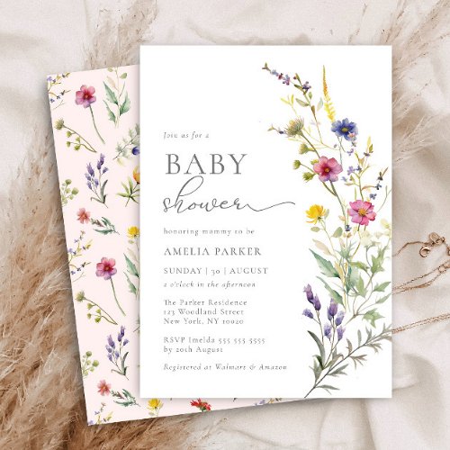 Colorful Pink Wildflower Spring Floral Baby Shower Invitation