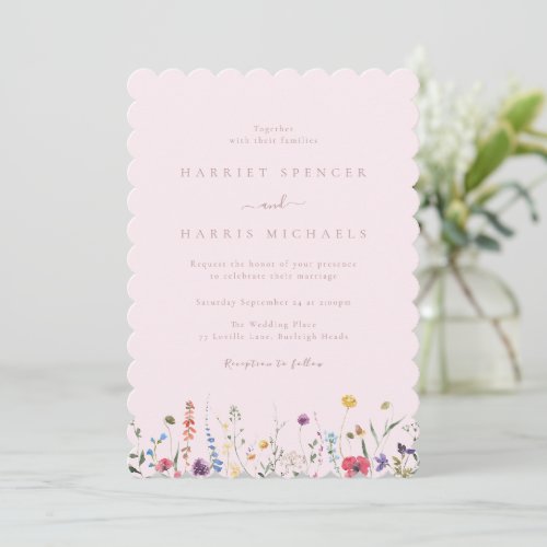 Colorful Pink Wildflowers Pretty Wedding Invitation