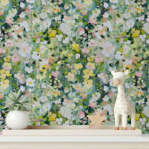 Colorful Pink Yellow Abstract Florals Wallpaper