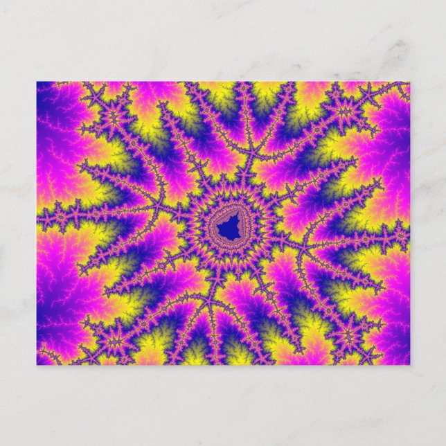 Colorful Pink, Yellow and Blue Fractal Postcard (Front)