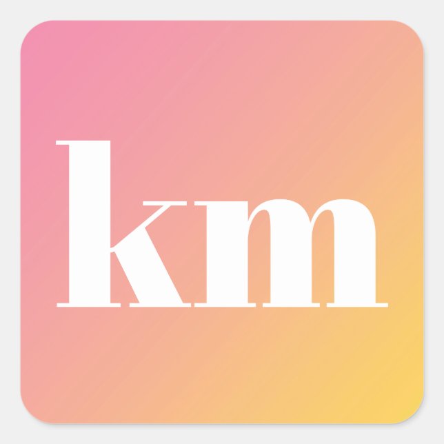 Colorful Pink Yellow Gradient Ombré Monogram Square Sticker (Front)