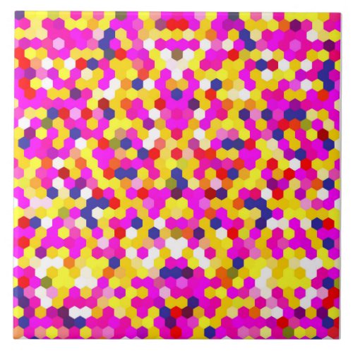 colorful pink yellow hexagon pattern art ceramic tile