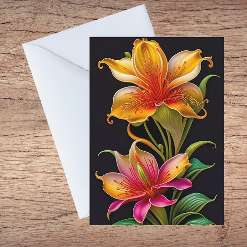 Colorful Pink Yellow Lily Blank Illustration Note Card