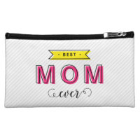 Colorful Pink Yellow Modern Fun Best Mom Ever Cosmetic Bag