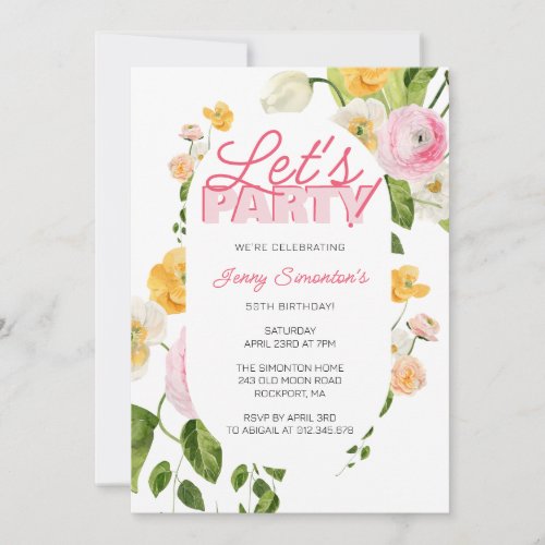 Colorful Pink Yellow Spring Flowers 50th Birthday Invitation