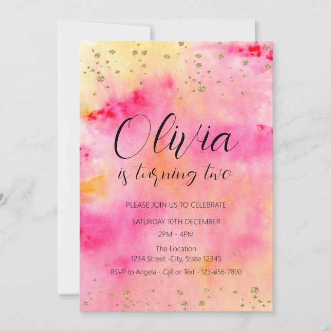 Colorful Pink Yellow Tie Dye Girl Birthday Party Invitation (Front)
