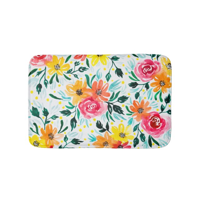 Colorful Pink Yellow Watercolor Illustration Bath Mat (Front)