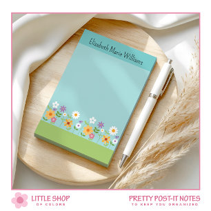 Colorful Pink Yellow Wildflowers Personalized Post-it Notes