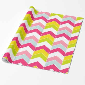 Colorful Pink Zigzag Chevron Pattern Wrapping Paper by VintageDesignsShop at Zazzle