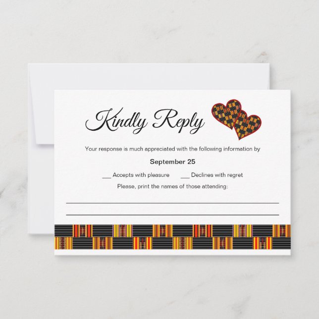 Colorful Pinstripe African Kente K30 RSVP Card (Front)