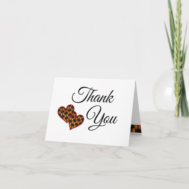 Colorful Pinstripe Kente K30 Hearts Wedding Thank You Card (Front)