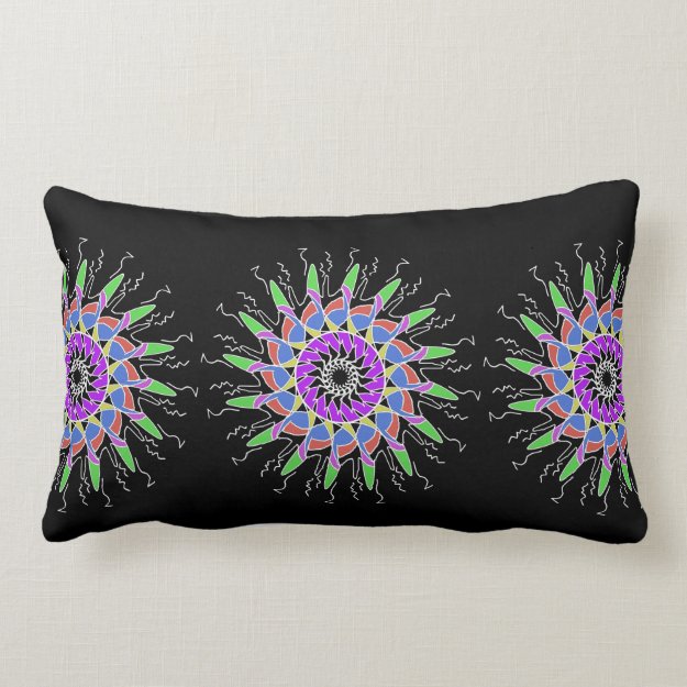 Colorful Pinwheel Mandala Drawing Lumbar Pillow