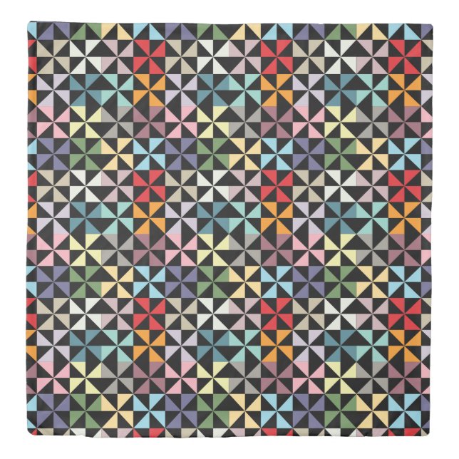 Colorful Pinwheel Pattern Black Duvet Cover (Front)