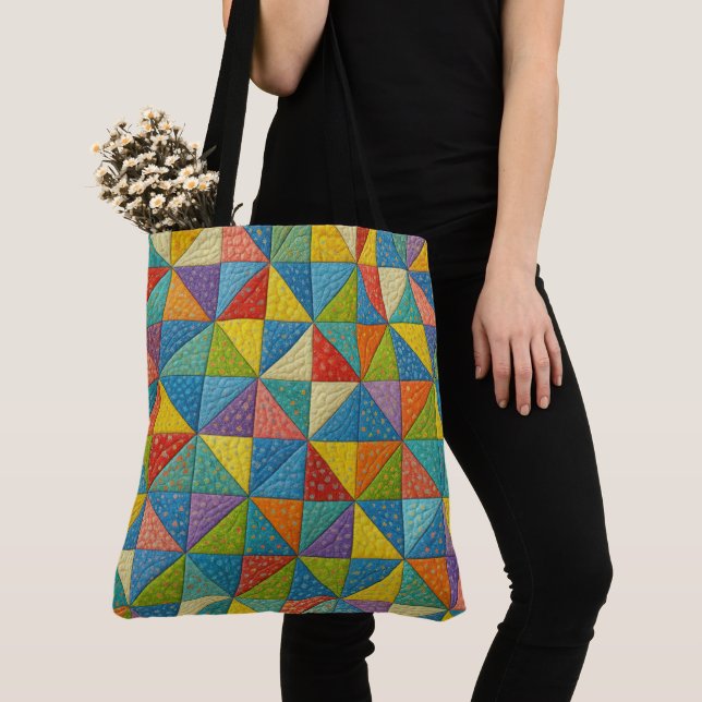 Colorful Pinwheel Quilt Design Tote Bag (Close Up)