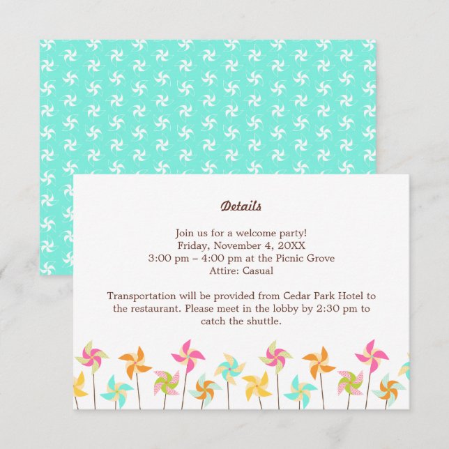 Colorful Pinwheel Themed Wedding Enclosure Card (Front/Back)