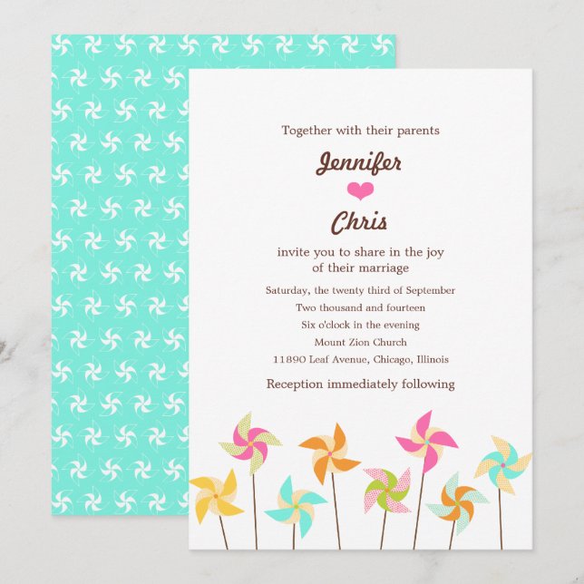 Colorful Pinwheel Themed Wedding Invitation (Front/Back)