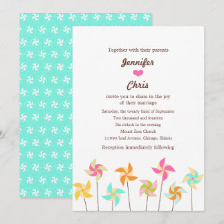 Colorful Pinwheel Themed Wedding Invitation