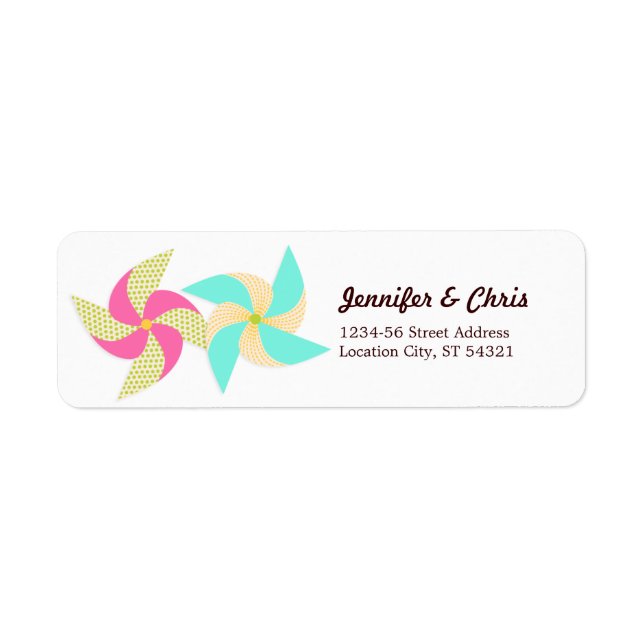 Colorful Pinwheel Themed Wedding Label (Front)