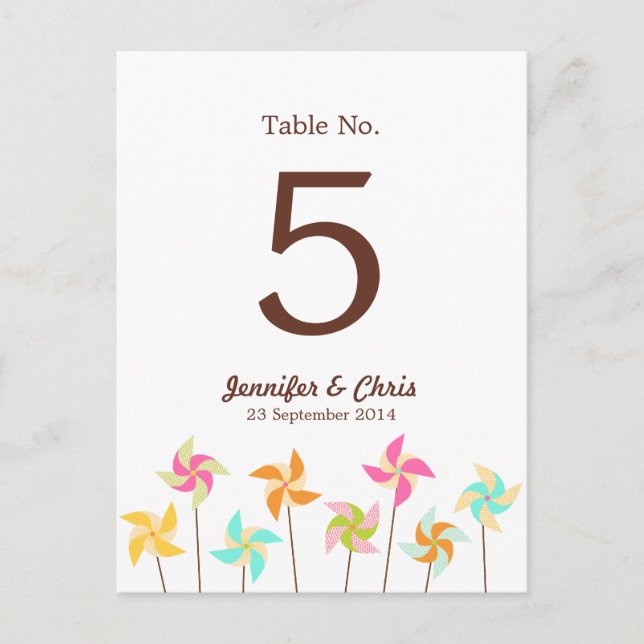 Colorful Pinwheel Themed Wedding Postcard (Front)