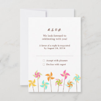 Colorful Pinwheel Themed Wedding RSVP Card