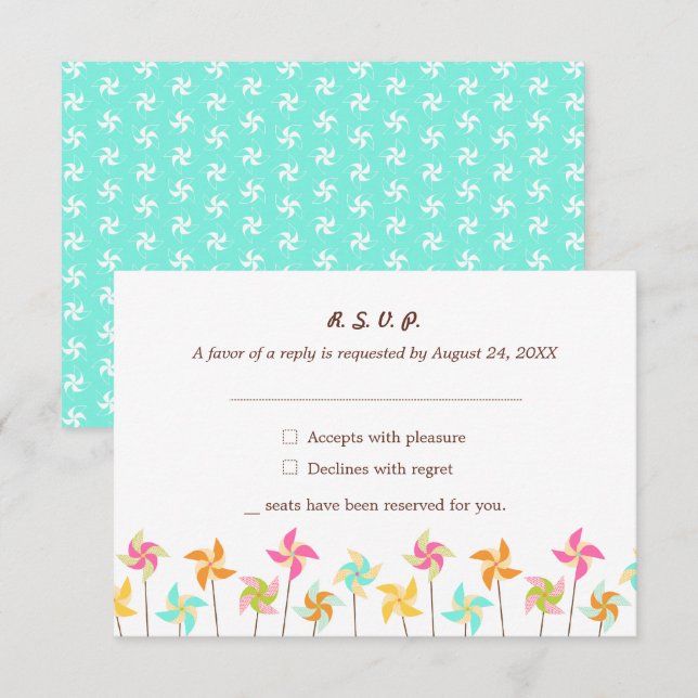 Colorful Pinwheel Themed Wedding RSVP Card (Front/Back)