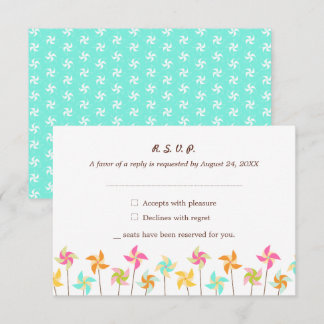 Colorful Pinwheel Themed Wedding RSVP Card