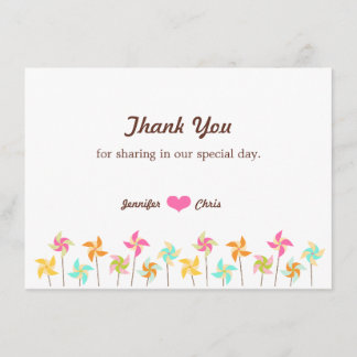 Colorful Pinwheel Themed Wedding Thank You Card